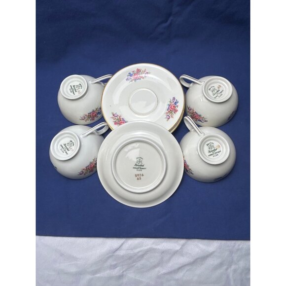 Rosenthal Bavaria Vintage 4 Teacup & Saucer Set With Floral Design German 282443 - Picture 6 of 12